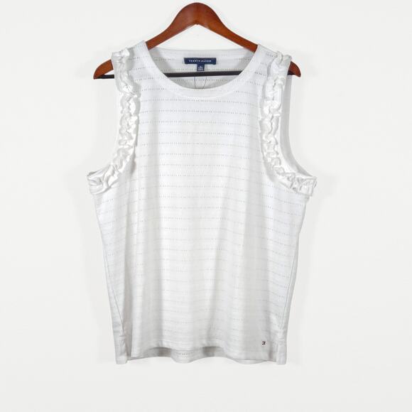 NEW Tommy Hilfiger Women’s Tank Top Coastal Y2K Preppy White Eyelet Ruffle XL - Picture 1 of 9